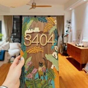 Lucky Custom Cloisonné Enamel House Number Plate – Tropical Jungle Design for a Unique Home Entrance