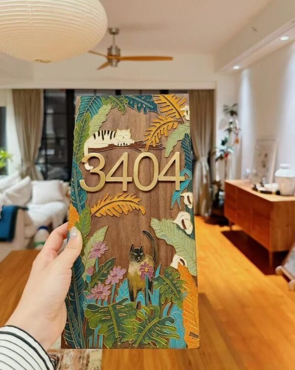 Lucky Custom Cloisonné Enamel House Number Plate – Tropical Jungle Design for a Unique Home Entrance
